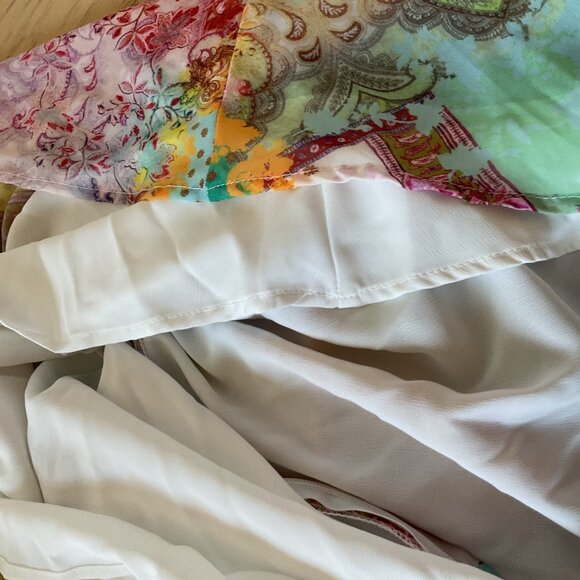 Floral & Paisley Print Guipure Lace Insert Plunging Neck Dress Medium - Picture 8 of 10